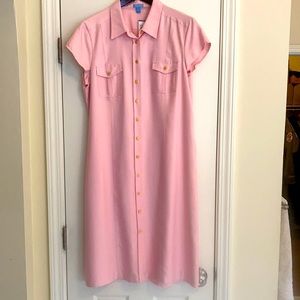 New Pink Silk Short-Sleeve Buttondown Dress
